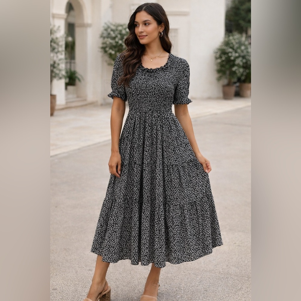 Orange Creek Black and White Floral Long Sleeve Dress